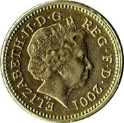 UK One Pound Celtic Cross of Northern Ireland 2001 British Royal Mint KM# 1013 ELIZABETH∙II∙D∙G REG∙F∙D∙2001 IRB coin obverse UK One Pound Celtic Cross of Northern Ireland 2001 British Royal Mint KM# 1013 ELIZABETH∙II∙D∙G REG∙F∙D∙2001 IRB coin obverse