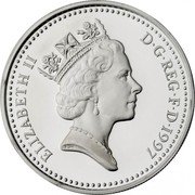 UK One Pound English Lions 1997 Proof KM# 975a ELIZABETH II D∙G∙REG∙F∙D∙1997 RDM coin obverse UK One Pound English Lions 1997 Proof KM# 975a ELIZABETH II D∙G∙REG∙F∙D∙1997 RDM coin obverse