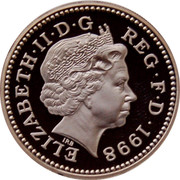 UK One Pound Royal Arms 1998 Proof KM# 993a ELIZABETH∙II∙D∙G REG∙F∙D∙1998 IRB coin obverse UK One Pound Royal Arms 1998 Proof KM# 993a ELIZABETH∙II∙D∙G REG∙F∙D∙1998 IRB coin obverse