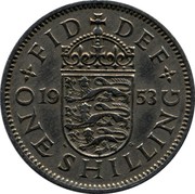 UK One Shilling Arms of England 1953 KM# 890 FID DEF 19 53 W G ONE SHILLING coin reverse UK One Shilling Arms of England 1953 KM# 890 FID DEF 19 53 W G ONE SHILLING coin reverse