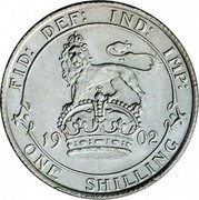 UK One Shilling Edward VII 1902 KM# 800 FID: DEF: IND: IMP: *YEAR* ONE SHILLING coin reverse UK One Shilling Edward VII 1902 KM# 800 FID: DEF: IND: IMP: *YEAR* ONE SHILLING coin reverse