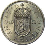 UK One Shilling Elizabeth II 1953 KM# 891 FID DEF 19 53 W G ONE SHILLING coin reverse UK One Shilling Elizabeth II 1953 KM# 891 FID DEF 19 53 W G ONE SHILLING coin reverse