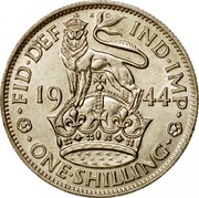 UK One Shilling English crest 1944 KM# 853 ∙FID∙DEF∙IND∙IMP∙ *YEAR* ∙ONE∙SHILLING∙ coin reverse UK One Shilling English crest 1944 KM# 853 ∙FID∙DEF∙IND∙IMP∙ *YEAR* ∙ONE∙SHILLING∙ coin reverse