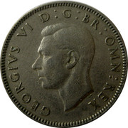 UK One Shilling English crest 1948 KM# 863 GEORGIVS VI D:G:BR:OMN:REX HP coin obverse UK One Shilling English crest 1948 KM# 863 GEORGIVS VI D:G:BR:OMN:REX HP coin obverse