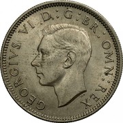 UK One Shilling English crest 1949 Proof KM# 876 GEORGIVS VI D:G:BR:OMN:REX HP coin obverse UK One Shilling English crest 1949 Proof KM# 876 GEORGIVS VI D:G:BR:OMN:REX HP coin obverse