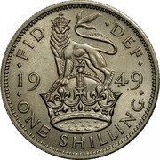 UK One Shilling English crest 1949 Proof KM# 876 ∙FID ∙DEF∙ *YEAR* ∙ONE SHILLING∙ coin reverse UK One Shilling English crest 1949 Proof KM# 876 ∙FID ∙DEF∙ *YEAR* ∙ONE SHILLING∙ coin reverse