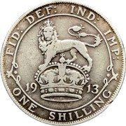 UK One Shilling George V 1913 KM# 816 FID: DEF: IND: IMP: *YEAR* ONE SHILLING coin reverse UK One Shilling George V 1913 KM# 816 FID: DEF: IND: IMP: *YEAR* ONE SHILLING coin reverse