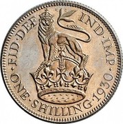 UK One Shilling George V 1930 Proof KM# 833 FID∙DEF IND∙IMP ONE∙SHILLING∙*YEAR* coin reverse UK One Shilling George V 1930 Proof KM# 833 FID∙DEF IND∙IMP ONE∙SHILLING∙*YEAR* coin reverse