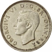 UK One Shilling Scottish Crest 1945 KM# 854 GEORGIVS VI D:G:BR:OMN:REX HP coin obverse UK One Shilling Scottish Crest 1945 KM# 854 GEORGIVS VI D:G:BR:OMN:REX HP coin obverse