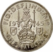 UK One Shilling Scottish Crest 1945 KM# 854 FID:DEF IND:IMP *YEAR* ONE∙SHILLING coin reverse UK One Shilling Scottish Crest 1945 KM# 854 FID:DEF IND:IMP *YEAR* ONE∙SHILLING coin reverse