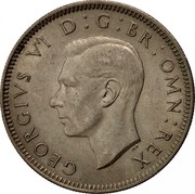 UK One Shilling Scottish Crest 1949 KM# 877 GEORGIVS VI D:G:BR:OMN:REX HP coin obverse UK One Shilling Scottish Crest 1949 KM# 877 GEORGIVS VI D:G:BR:OMN:REX HP coin obverse