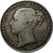 UK One Shilling Victoria 1865 KM# 734.3 VICTORIA DEI GRATIA BRITANNIAR: REG: F:D: coin obverse UK One Shilling Victoria 1865 KM# 734.3 VICTORIA DEI GRATIA BRITANNIAR: REG: F:D: coin obverse