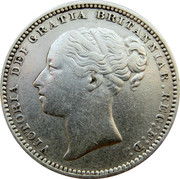 UK One Shilling Victoria 1881 KM# 734.4 VICTORIA DEI GRATIA BRITANNIAR: REG: F:D: coin obverse UK One Shilling Victoria 1881 KM# 734.4 VICTORIA DEI GRATIA BRITANNIAR: REG: F:D: coin obverse