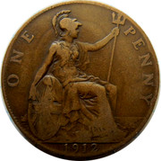 UK Penny George V 1912 KM# 810 ONE PENNY *YEAR* H coin reverse UK Penny George V 1912 KM# 810 ONE PENNY *YEAR* H coin reverse