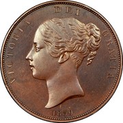 UK Penny Victoria 1839 Proof KM# 739a VICTORIA DEI GRATIA coin obverse UK Penny Victoria 1839 Proof KM# 739a VICTORIA DEI GRATIA coin obverse