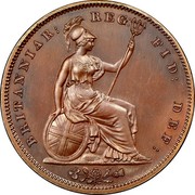 UK Penny Victoria 1839 Proof KM# 739a BRITANNIAR: REG: FID: DEF: coin reverse UK Penny Victoria 1839 Proof KM# 739a BRITANNIAR: REG: FID: DEF: coin reverse