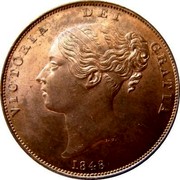 UK Penny Victoria 1848 KM# 739 VICTORIA DEI GRATIA coin obverse UK Penny Victoria 1848 KM# 739 VICTORIA DEI GRATIA coin obverse