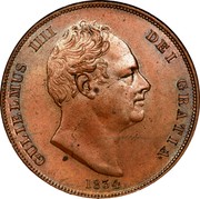 UK Penny William IV 1834 KM# 707 GULIELMUS IIII DEI GRATIA coin obverse UK Penny William IV 1834 KM# 707 GULIELMUS IIII DEI GRATIA coin obverse