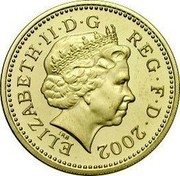UK Pound 25th Anniversary of Decimal £1s 2002 British Royal Mint Proof KM# 1030b ELIZABETH II REG F D 2008 coin obverse UK Pound 25th Anniversary of Decimal £1s 2002 British Royal Mint Proof KM# 1030b ELIZABETH II REG F D 2008 coin obverse