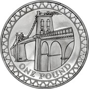 UK Pound 25th Anniversary of Decimal £1s. Menai Bridge 2005 British Royal Mint Proof KM# 1051a ONE POUND coin reverse UK Pound 25th Anniversary of Decimal £1s. Menai Bridge 2005 British Royal Mint Proof KM# 1051a ONE POUND coin reverse