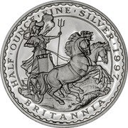 UK Pound Britannia 1997 Proof KM# 980 HALF'OUNCE'FINE'SILVER'1997 PN BRITANNIA coin reverse UK Pound Britannia 1997 Proof KM# 980 HALF'OUNCE'FINE'SILVER'1997 PN BRITANNIA coin reverse