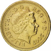 UK Pound Gateshead Millennium Bridge 2007 British Royal Mint KM# 1074 ELIZABETH∙II∙D∙G REG∙F∙D∙2007 IRB coin obverse UK Pound Gateshead Millennium Bridge 2007 British Royal Mint KM# 1074 ELIZABETH∙II∙D∙G REG∙F∙D∙2007 IRB coin obverse