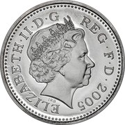 UK Pound Menai Bridge 2005 British Royal Mint Proof KM# 1051a.2 ELIZABETH II D G REG F D 2005 coin obverse UK Pound Menai Bridge 2005 British Royal Mint Proof KM# 1051a.2 ELIZABETH II D G REG F D 2005 coin obverse