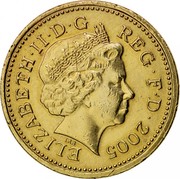 UK Pound Menai Bridge 2005 British Royal Mint Proof KM# 1051 ELIZABETH∙II∙D∙G REG∙F∙D∙2005 IRB coin obverse UK Pound Menai Bridge 2005 British Royal Mint Proof KM# 1051 ELIZABETH∙II∙D∙G REG∙F∙D∙2005 IRB coin obverse