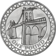 UK Pound Menai Bridge 2005 British Royal Mint Proof KM# 1051a.2 ONE POUND coin reverse UK Pound Menai Bridge 2005 British Royal Mint Proof KM# 1051a.2 ONE POUND coin reverse