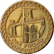 UK Pound Menai Bridge 2005 British Royal Mint Proof KM# 1051 ONE POUND coin reverse UK Pound Menai Bridge 2005 British Royal Mint Proof KM# 1051 ONE POUND coin reverse