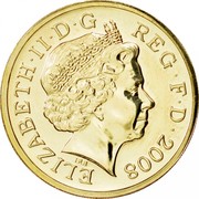 UK Pound Shield of the Royal Arms 2008 British Royal Mint Proof KM# 1113 ELIZABETH∙II∙D∙G REG∙F∙D∙*YEAR* IRB coin obverse UK Pound Shield of the Royal Arms 2008 British Royal Mint Proof KM# 1113 ELIZABETH∙II∙D∙G REG∙F∙D∙*YEAR* IRB coin obverse