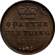 UK Quarter Farthing 1852 Proof KM# 737a Pre-Decimal coinage QUARTER FARTHING 1852 coin reverse UK Quarter Farthing 1852 Proof KM# 737a Pre-Decimal coinage QUARTER FARTHING 1852 coin reverse