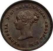 UK Quarter Farthing Victoria 1852 KM# 737 VICTORIA D:G: BRITANNIAR: REGINA F:D: coin obverse UK Quarter Farthing Victoria 1852 KM# 737 VICTORIA D:G: BRITANNIAR: REGINA F:D: coin obverse