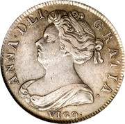 UK Shilling Anne (1st bust) First bust with No VIGO below 1702 KM# 509.1 ANNA∙DEI∙ GRATIA∙ VIGO∙ coin obverse UK Shilling Anne (1st bust) First bust with No VIGO below 1702 KM# 509.1 ANNA∙DEI∙ GRATIA∙ VIGO∙ coin obverse