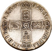 UK Shilling Anne (1st bust) First bust with No VIGO below 1702 KM# 509.1 MAG∙BR∙FRA∙ET∙HIB REG ∙17 02∙ coin reverse UK Shilling Anne (1st bust) First bust with No VIGO below 1702 KM# 509.1 MAG∙BR∙FRA∙ET∙HIB REG ∙17 02∙ coin reverse