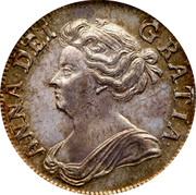 UK Shilling Anne (2nd bust) no E no roses and plumes 1708 KM# 517.7 ANNA∙DEI∙ GRATIA∙ E coin obverse UK Shilling Anne (2nd bust) no E no roses and plumes 1708 KM# 517.7 ANNA∙DEI∙ GRATIA∙ E coin obverse