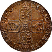 UK Shilling Anne (2nd bust) no E no roses and plumes 1708 KM# 517.7 MAG∙ BRI∙FR∙ ET∙HIB∙ REG ∙17 07∙ coin reverse UK Shilling Anne (2nd bust) no E no roses and plumes 1708 KM# 517.7 MAG∙ BRI∙FR∙ ET∙HIB∙ REG ∙17 07∙ coin reverse