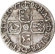 UK Shilling Anne ('Edinburgh' bust) 1708 KM# 524.1 •*YEAR*• MAG BRI•FR ET•HIB REG• coin reverse UK Shilling Anne ('Edinburgh' bust) 1708 KM# 524.1 •*YEAR*• MAG BRI•FR ET•HIB REG• coin reverse