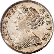 UK Shilling (Anne third bust (less waves) no E below plumes and roses) KM# 523.4 ANNA∙DEI∙ GRATIA∙ coin obverse UK Shilling (Anne third bust (less waves) no E below plumes and roses) KM# 523.4 ANNA∙DEI∙ GRATIA∙ coin obverse
