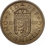 UK Shilling Arms of Scotland 1965 KM# 905 FID DEF *YEAR* W G ONE SHILLING coin reverse UK Shilling Arms of Scotland 1965 KM# 905 FID DEF *YEAR* W G ONE SHILLING coin reverse
