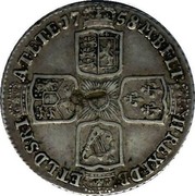 UK Shilling George II no LIMA no roses 1758 KM# 583.3 F ∙ D ∙ B ∙ - ET ∙ L ∙ D ∙ S ∙ R ∙ I ∙ - A ∙ T ∙ ET ∙ E ∙ - M ∙ B ∙ F ∙ ET ∙ - H ∙ REX ∙ coin reverse UK Shilling George II no LIMA no roses 1758 KM# 583.3 F ∙ D ∙ B ∙ - ET ∙ L ∙ D ∙ S ∙ R ∙ I ∙ - A ∙ T ∙ ET ∙ E ∙ - M ∙ B ∙ F ∙ ET ∙ - H ∙ REX ∙ coin reverse
