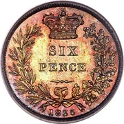 UK Six Pence 1831 KM# 712a Pre-Decimal coinage SIX PENCE 1833 coin reverse UK Six Pence 1831 KM# 712a Pre-Decimal coinage SIX PENCE 1833 coin reverse