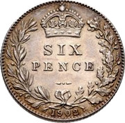 UK Six Pence Edward VII 1902 KM# 799 SIX PENCE *YEAR* coin reverse UK Six Pence Edward VII 1902 KM# 799 SIX PENCE *YEAR* coin reverse