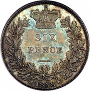 UK Six Pence Victoria 1838 KM# 733.1 SIX PENCE coin reverse UK Six Pence Victoria 1838 KM# 733.1 SIX PENCE coin reverse