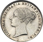 UK Six Pence Victoria 1865 KM# 733.2 VICTORIA DEI GRATIA BRITANNIAR : REG : F : D : coin obverse UK Six Pence Victoria 1865 KM# 733.2 VICTORIA DEI GRATIA BRITANNIAR : REG : F : D : coin obverse