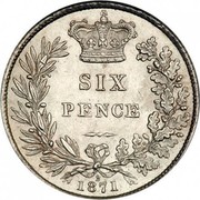 UK Six Pence Victoria 1871 KM# 751.1 SIX PENCE coin reverse UK Six Pence Victoria 1871 KM# 751.1 SIX PENCE coin reverse