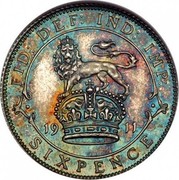 UK Sixpence George V Modified head 1911 KM# 815 FID: DEF: IND: IMP: *YEAR* SIXPENCE coin reverse UK Sixpence George V Modified head 1911 KM# 815 FID: DEF: IND: IMP: *YEAR* SIXPENCE coin reverse