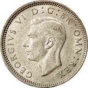 UK Sixpence George VI 1942 Proof KM# 852 GEORGIVS VI D:G:BR:OMN:REX coin obverse UK Sixpence George VI 1942 Proof KM# 852 GEORGIVS VI D:G:BR:OMN:REX coin obverse