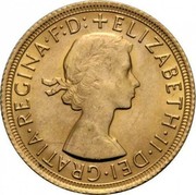 UK Sovereign Elizabeth II 1968 KM# 908 +ELIZABETH∙II∙DEI∙GRATIA∙REGINA∙F:D: coin obverse UK Sovereign Elizabeth II 1968 KM# 908 +ELIZABETH∙II∙DEI∙GRATIA∙REGINA∙F:D: coin obverse