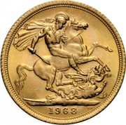 UK Sovereign Elizabeth II 1968 KM# 908 1968 B.P. coin reverse UK Sovereign Elizabeth II 1968 KM# 908 1968 B.P. coin reverse